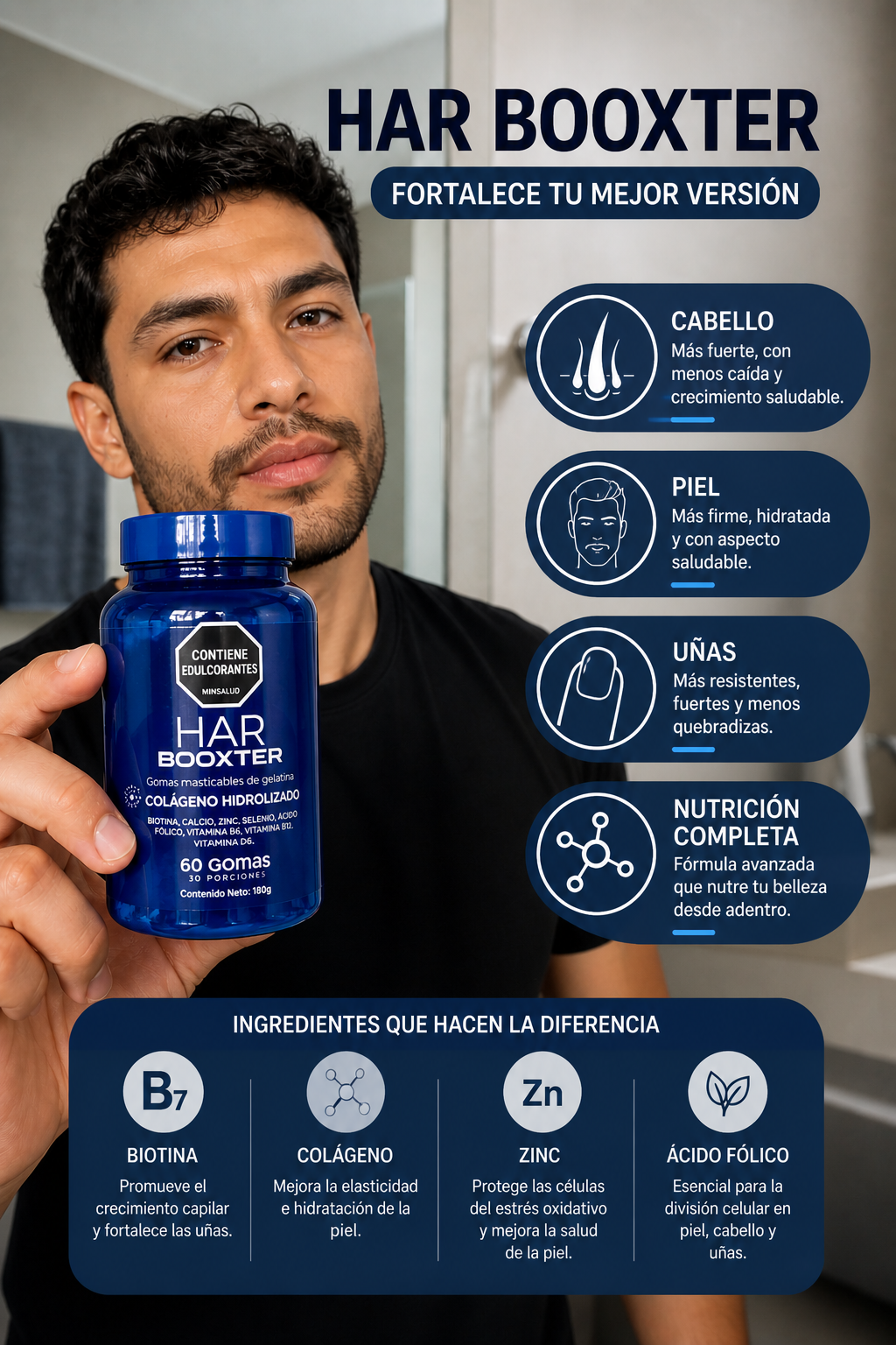 Gomas Har Booxter: Fortalece Cabello, Piel y Uñas